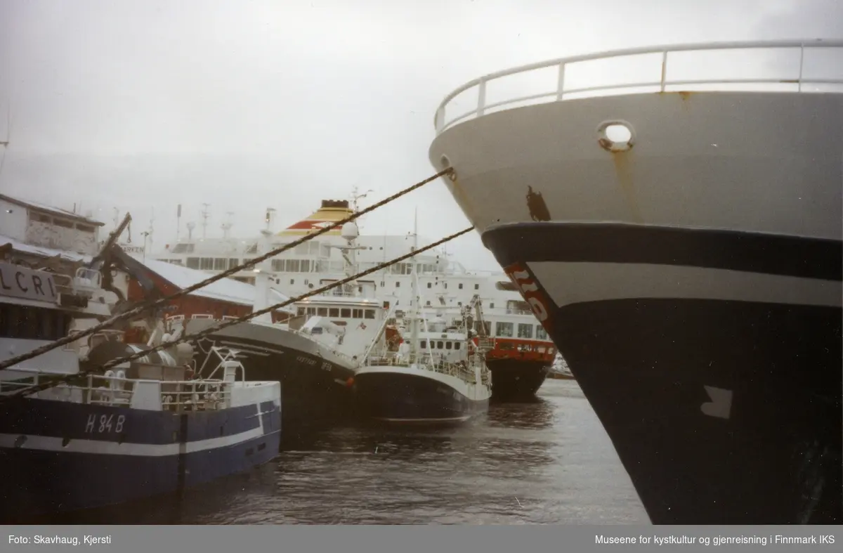 Loddesesong i Honningsvåg. I bakgrunnen Hurtigruta ved kaia. Mars 2003.