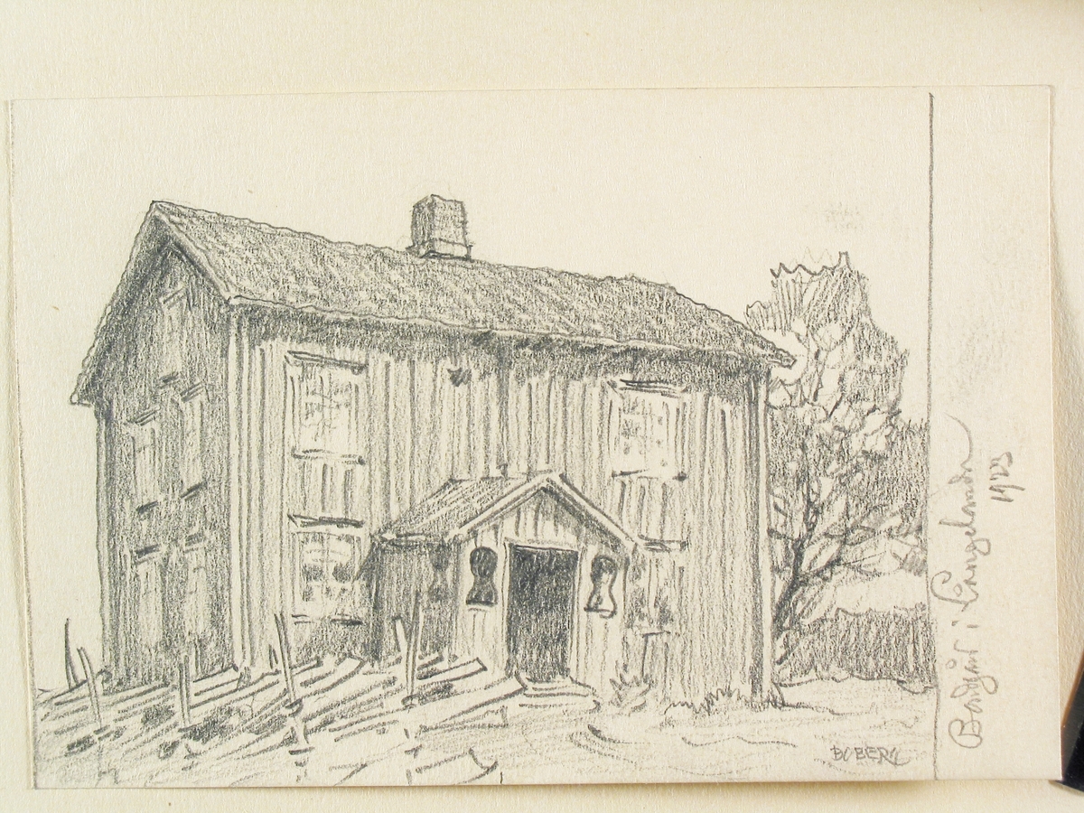 Dalsland, Långelanda. Boningshus. Teckning av Ferdinand Boberg.