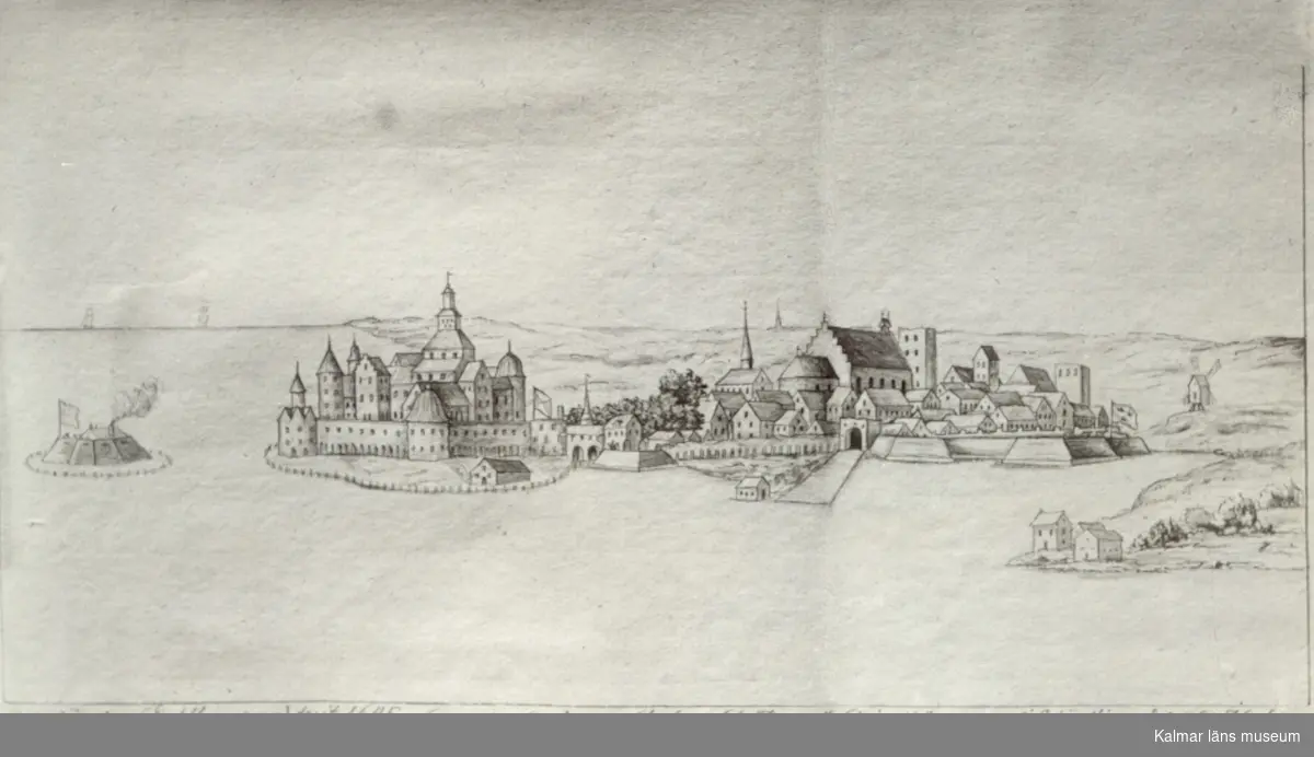 Kalmar stad med slottet och Grimskär 1645.