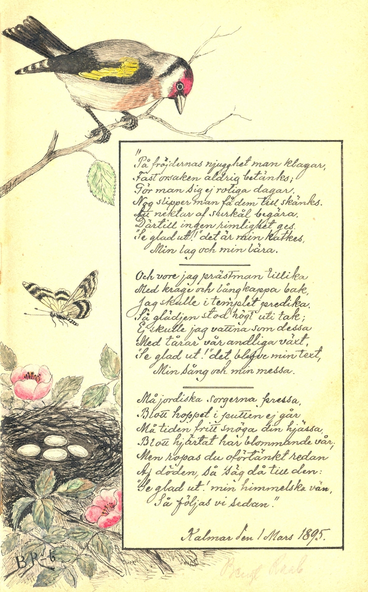 Illustrerad dikt ur Lilly Sahlbergs minnesalbum.