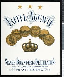 Spritetikett. Taffel Aquavit. Stange Brænderi og Destillatio