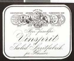 Vinetikett. Fin fuselfri Vinsprit, Sælid Spritfabrik pr Hama