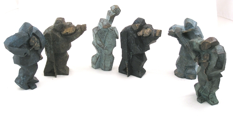 Bronsfigurer föreställande sex stycken spelmän, "Vi äro musikanter från Skaraborg" av Wanja Håkansson Nones.