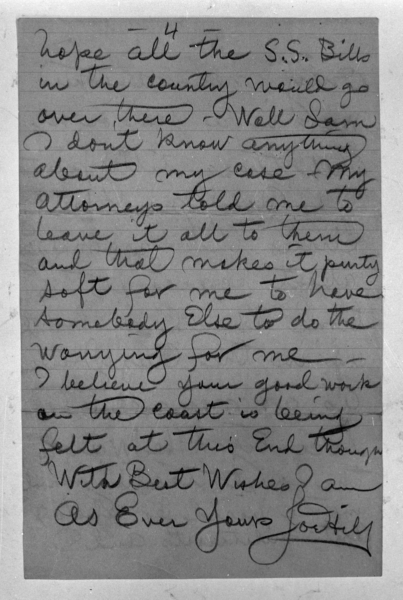 Reprofoto av brev som Joe Hill (Joel Hägglund) skrivit, 9 september 1915.