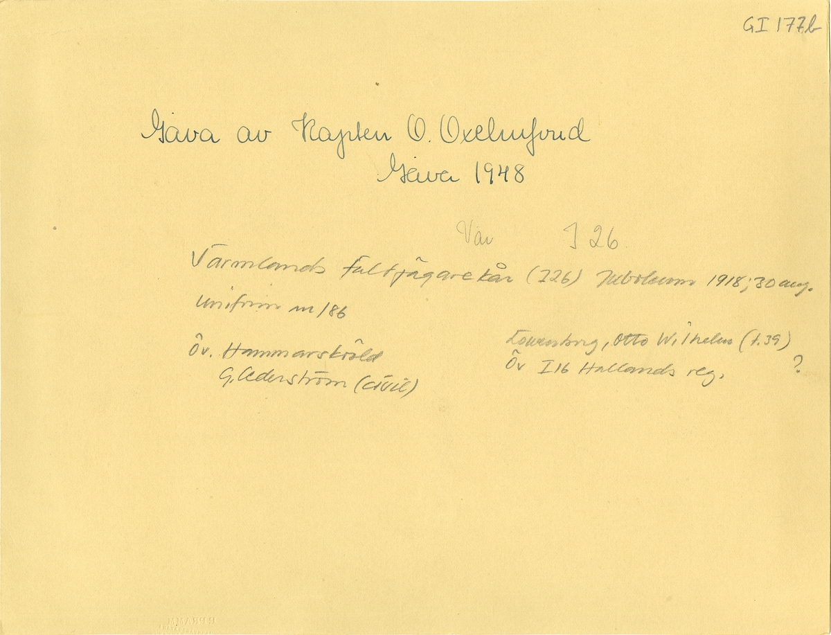 Värmlands fältjägarkår jubileum den 30 agusti 1918.
För namn, se bild nr. 2.