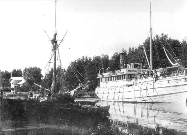 Göta Kanal. Parti från Rödesund, Karlsborg, år 1898. Foto: Axel Sjöberg. Endast förstoring 29 x 40 cm.