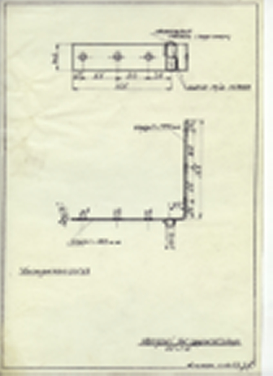 Håndskrevet arbeidstegning hengsel til apparatskap. Utarbeidet på Krossen 1973.