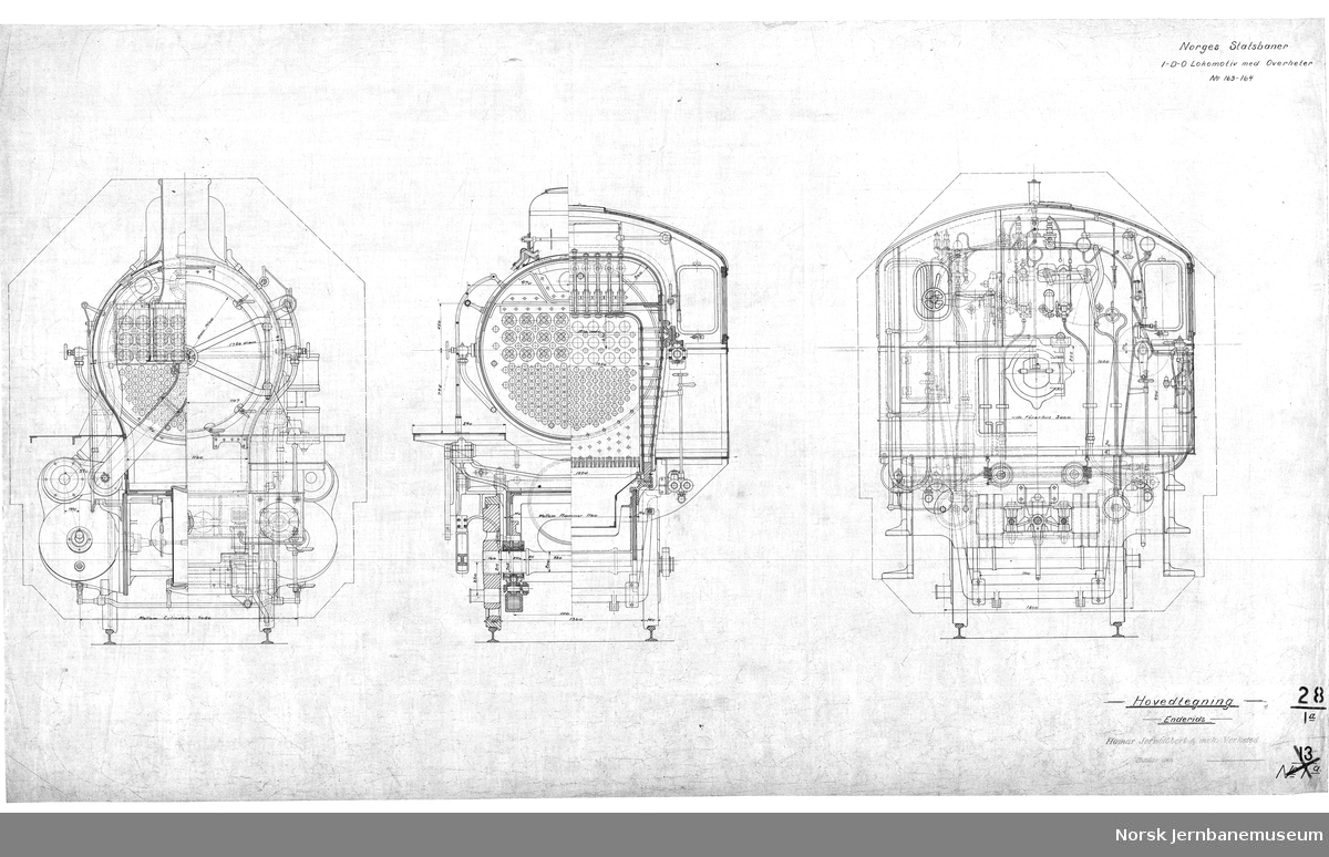Damplokomotiv type 28a, hovedtegning
1-D-0 Lokomotiv med overheter - No. 163-164
28-1 Hovedtegning
28-1a Enderiss
