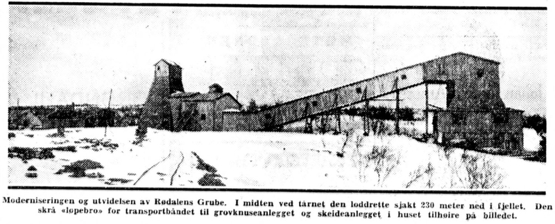 Faksimile fra Aftenposten 09.04.1932 av foto som viser daganleggene ved Rødalen gruve