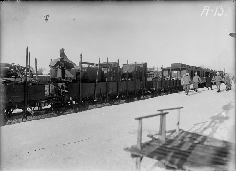 Vinterövning i Norrland, Östersund 1926. Lastade järnvägsvagnar