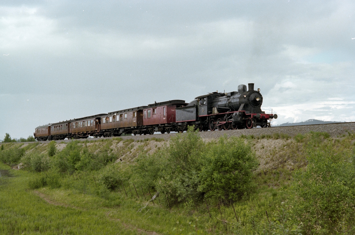 Veterantog på Solørbanen, syd for Kirkenær. Toget trekkes av damplokomotiv type 24b nr. 236.