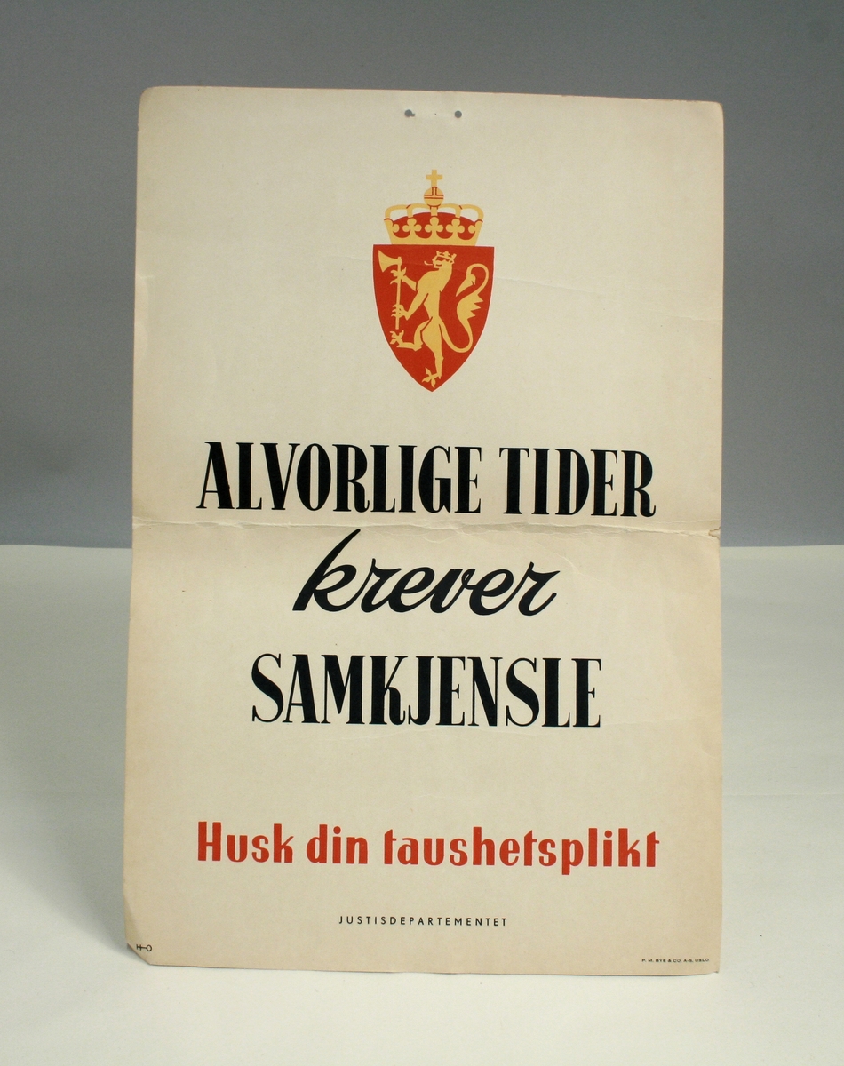 Plakat med den norske riksløven og tekst