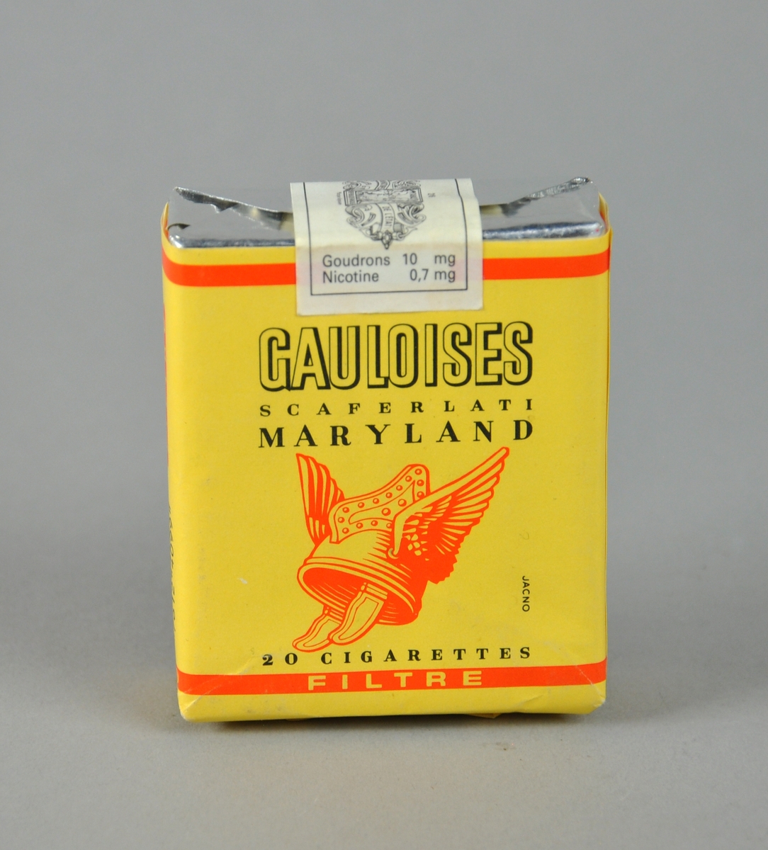 Gul pakke med 20 sigaretter fra Gauloises