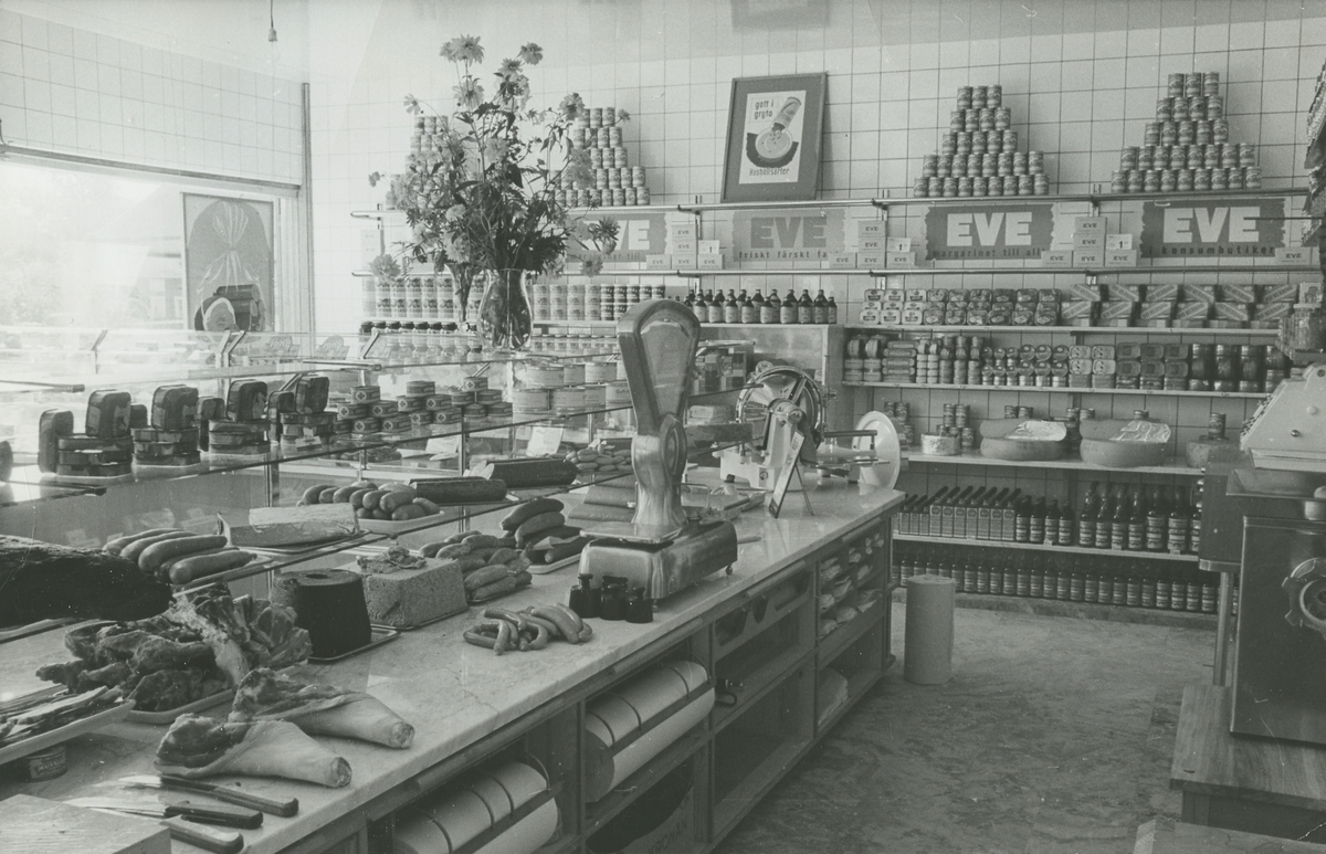 Interiör. Konsumbutik, Grindstuplan, Chark. 1945.