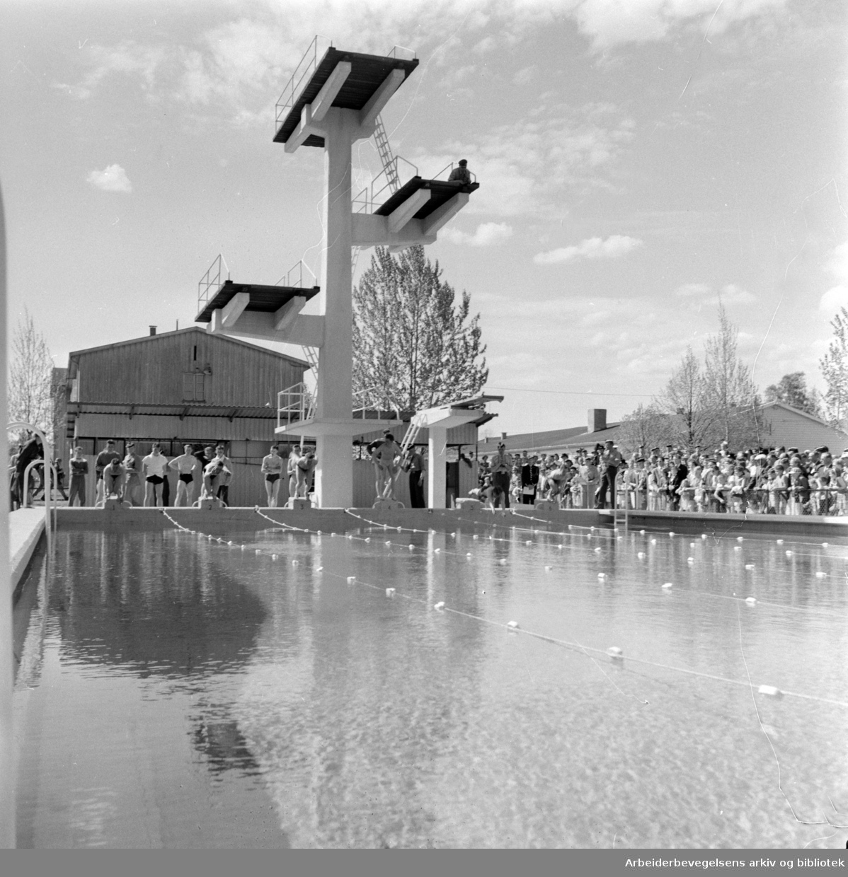 Husebyleiren. Gardens svømmebasseng. Juni 1958
