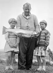 Johannes Rønning fra Moelv i Ringsaker viser fram en stor mjøsørret han fanget i 1959, flanker av to jenter Anne Marie Lie (til venstre) og Inger Marie Karlsen.  Fotografiet ble publisert i Hamar Arbeiderblad under vignetten «Ringsaker-runden» 18. juni 1959, med følgende tekst:  
«Det ble diplomfisk i Moelv igjen før vi visste ordet av det, og jamen var det Johannes Rønning som tok den også.  Som seg hør og bør ble det tatt nytt bilde av både fisk og fisker, og denne gangen har han med seg to beundrerinner, Anne Marie Lie (til venstre) og Inger Marie Karlsen.  7 kilo veier denne ørreten, som skaffer Rønning diplom nr. 2 i sommer.  Den ble tatt ved 1-tiden på «Kirkeflåen», ganske tett innunder land.  Det var litt av en stribukk å få opp i båten og den satt ikke bedre enn at kroksettet lå igjen på ripa da fisken var innabords.  To kroker på settet var røket og en var rettet ut.  Det er fisk fra 3-4 kilo og oppover til 7-8 som er hardest å ha med å gjøre, sier Rønning.  Større fisk enn dette blir fortere utkjaset.  Rønning hører blant dem som sverger til nattfisket.  Han er overbevist om at den mørkeste tiden på natten er den beste fordi han har gjort det best da.  Han har ellers erfaring for at dregging i måneskinn kan gi bra resultater.»