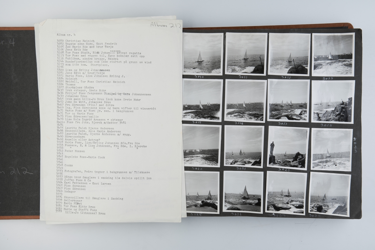Album med fotografier av sportsseilere og miljøet omkring dem 1953-1955. Fotografert av Grethe Bruu. Album nr. 4.