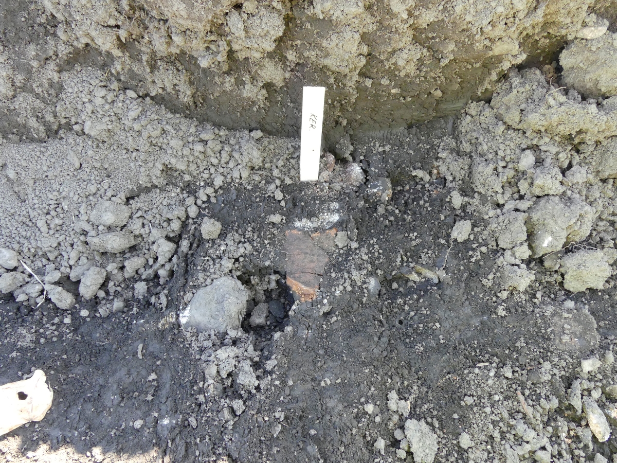 Arkeologisk utredning, keramik i ytan av kulturlagret A2096, Häggeby, Skuttunge socken, Uppland 2018