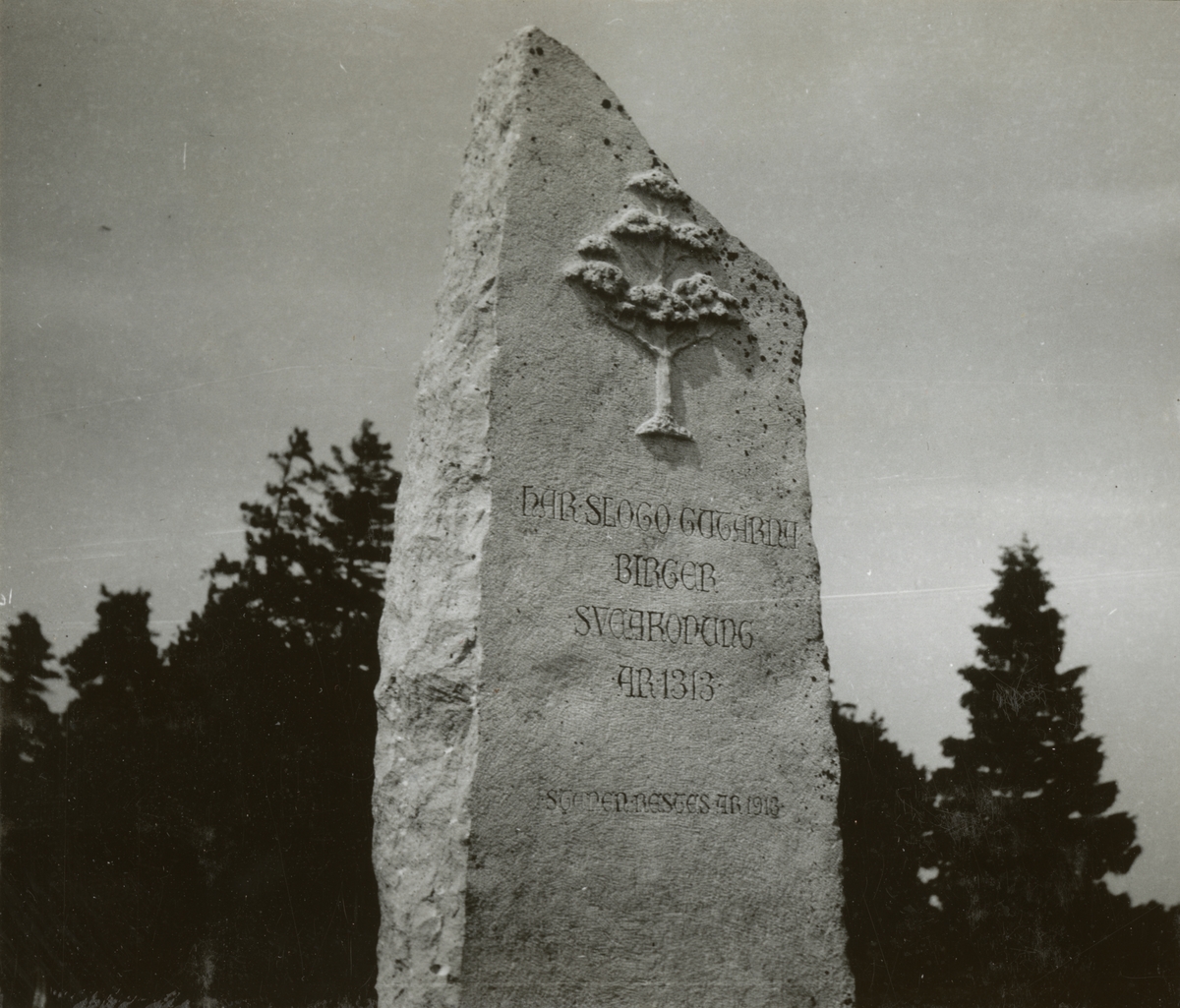 Text i fotoalbum: "I 5:s officersövningar på Gotland den 2.-10. juli 1924". Text i minnesten: "Här slogo gutarna Birger Sveakonung år 1313. Stenen restes år 1913".