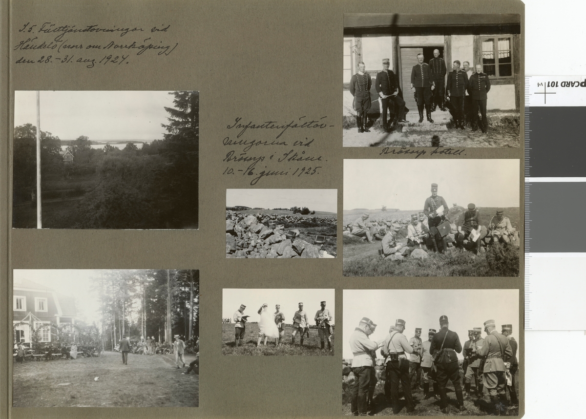 Text i fotoalbum: "I 5 fälttjänstövningar vid Händelö (norr om Norrköping) den 28.-31. aug. 1924".