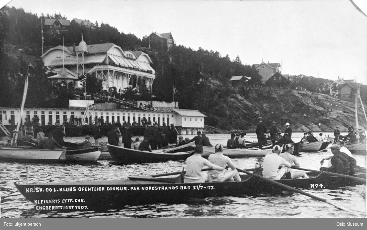 Nordstrand bad, Kristiania svømme- og livredningsklubbs svømmekonkurranse, robåter, mennesker
