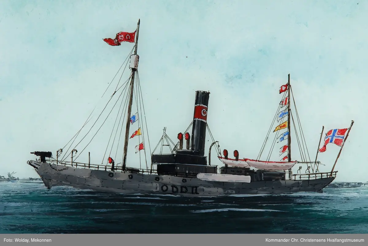 Odd II, Hv/b mrk.3814. Båt med flagg. Signalflagg, vimpel.