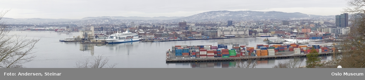 Panorama, sjø, havn, fjord, båt, skip, festning, byggearbeider, kran, mudder,