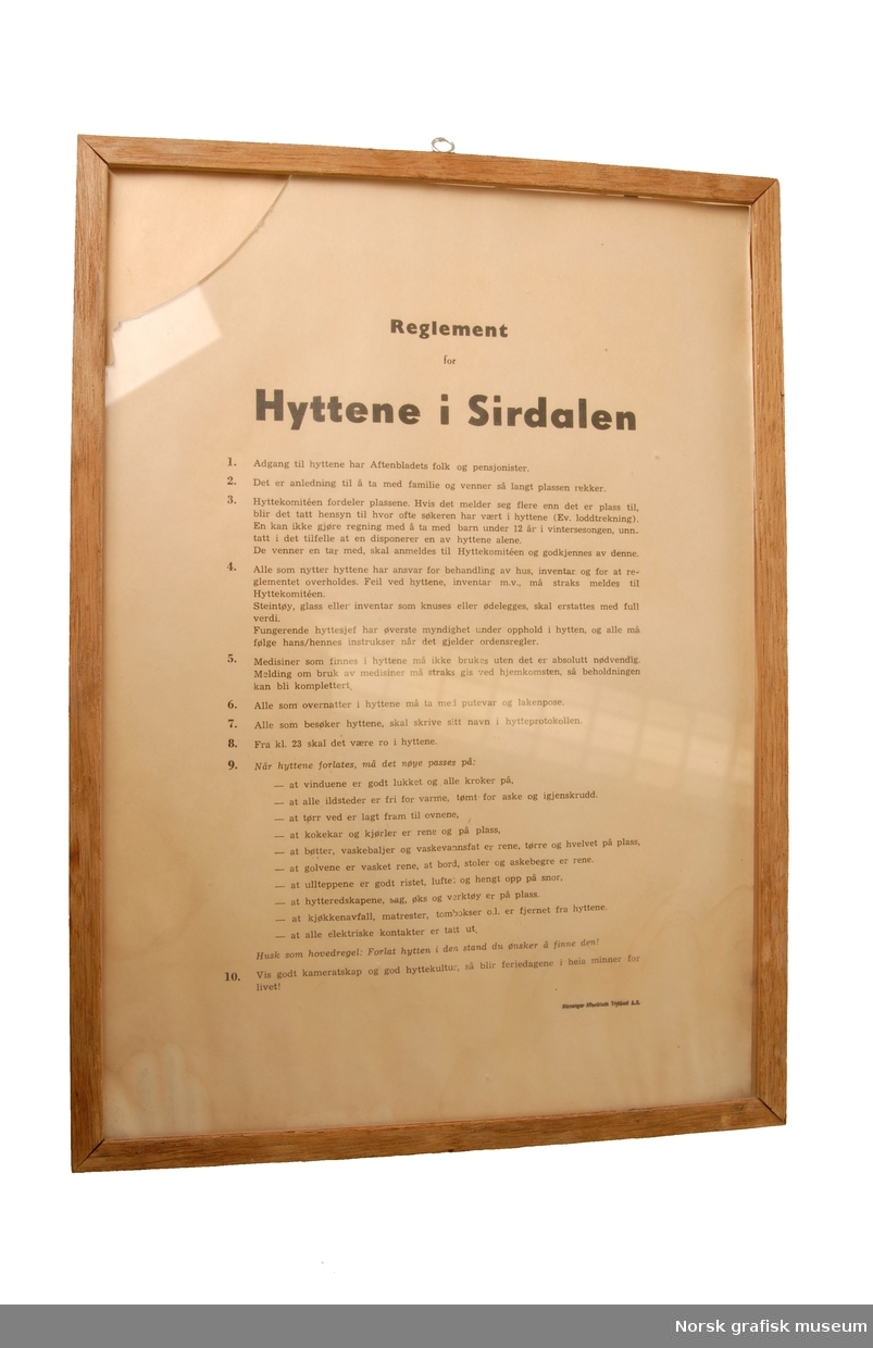 Reglement for Stavanger Aftenblad sine hytter i Sirdalen