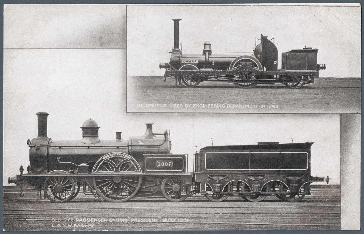 Ångloket "Dwarf" och London and North Western Railway, LNWR Bloomer 1007 "President".