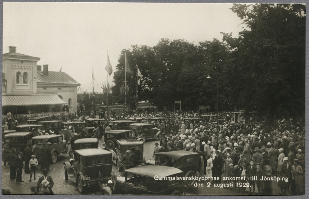 Gammelsvenskbybornas ankomst till Jönköping 1929.