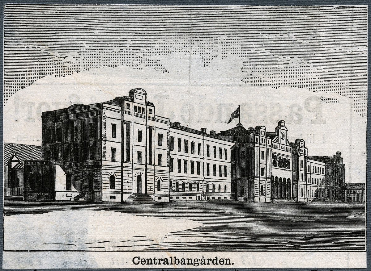 Stockholm Centralbangården.  Teckning