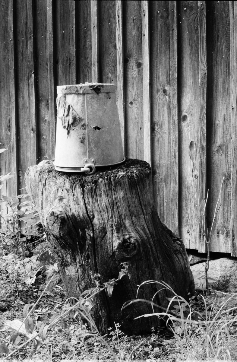 Stubbe med upp och nedvänd hink, gruvområdet, Dannemora Gruvor AB, Dannemora, Uppland augusti 1991