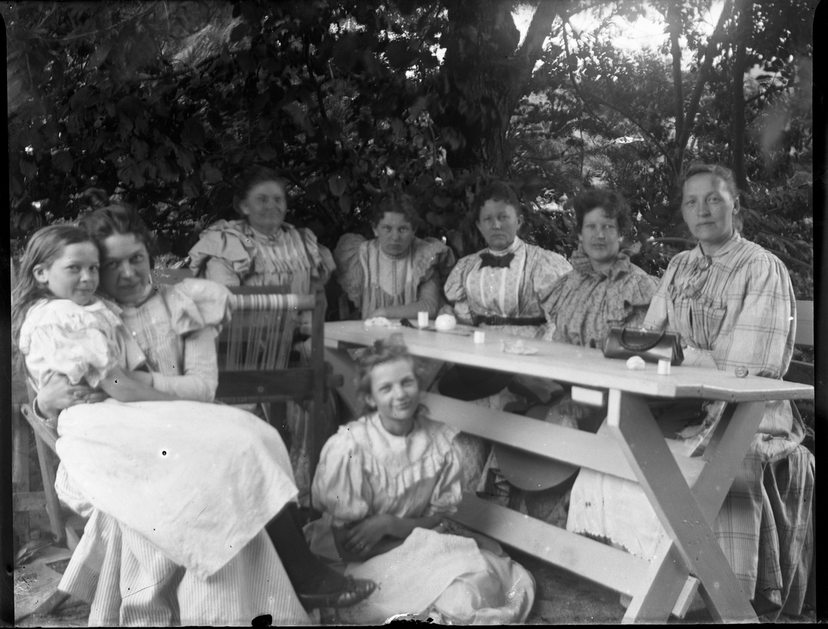 Gruppeportrett av kvinner rundt bord i hagen, 1890-tallet

Antatt fotosamling etter Anders Johnsen.