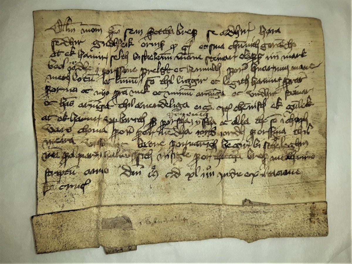Skjøte fra Gudleik Ormssøn til Steinar Olafssøn på 4 markebol jord i Forsne 14 sept 1444.