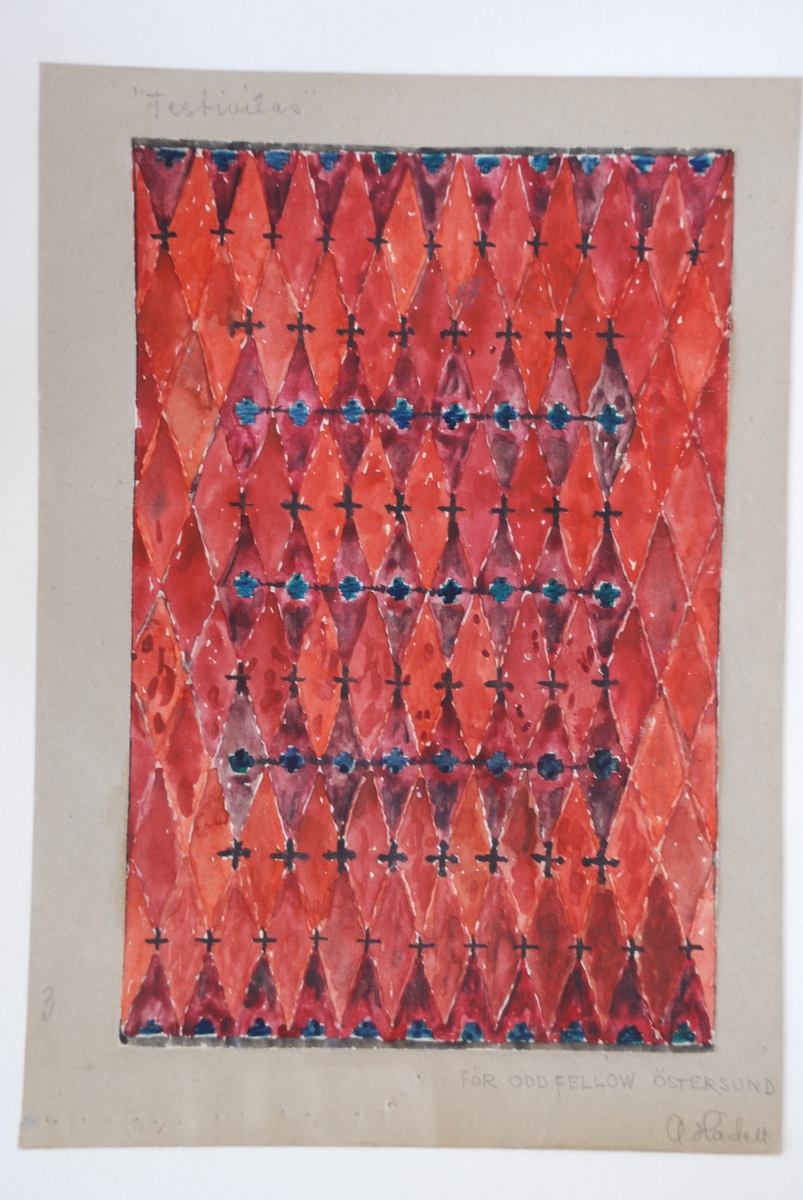 Mönster till vävda textilier i ej namngiven teknik. Komponerade av Anna Hådell.