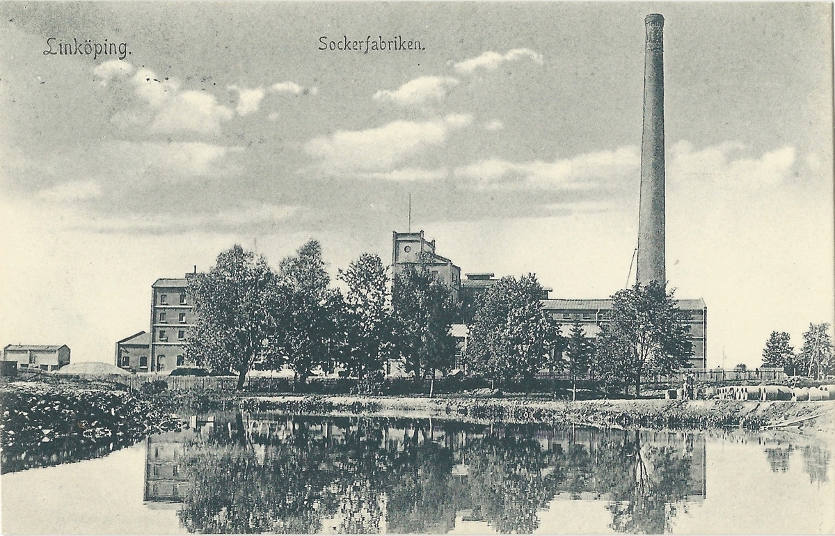 Vykort från  Linköping från Sockerbruket
Sockerbruket, Nykvarn, Stångån,
Poststämplat 1897
PM Sahlströms bokhandel Linköping