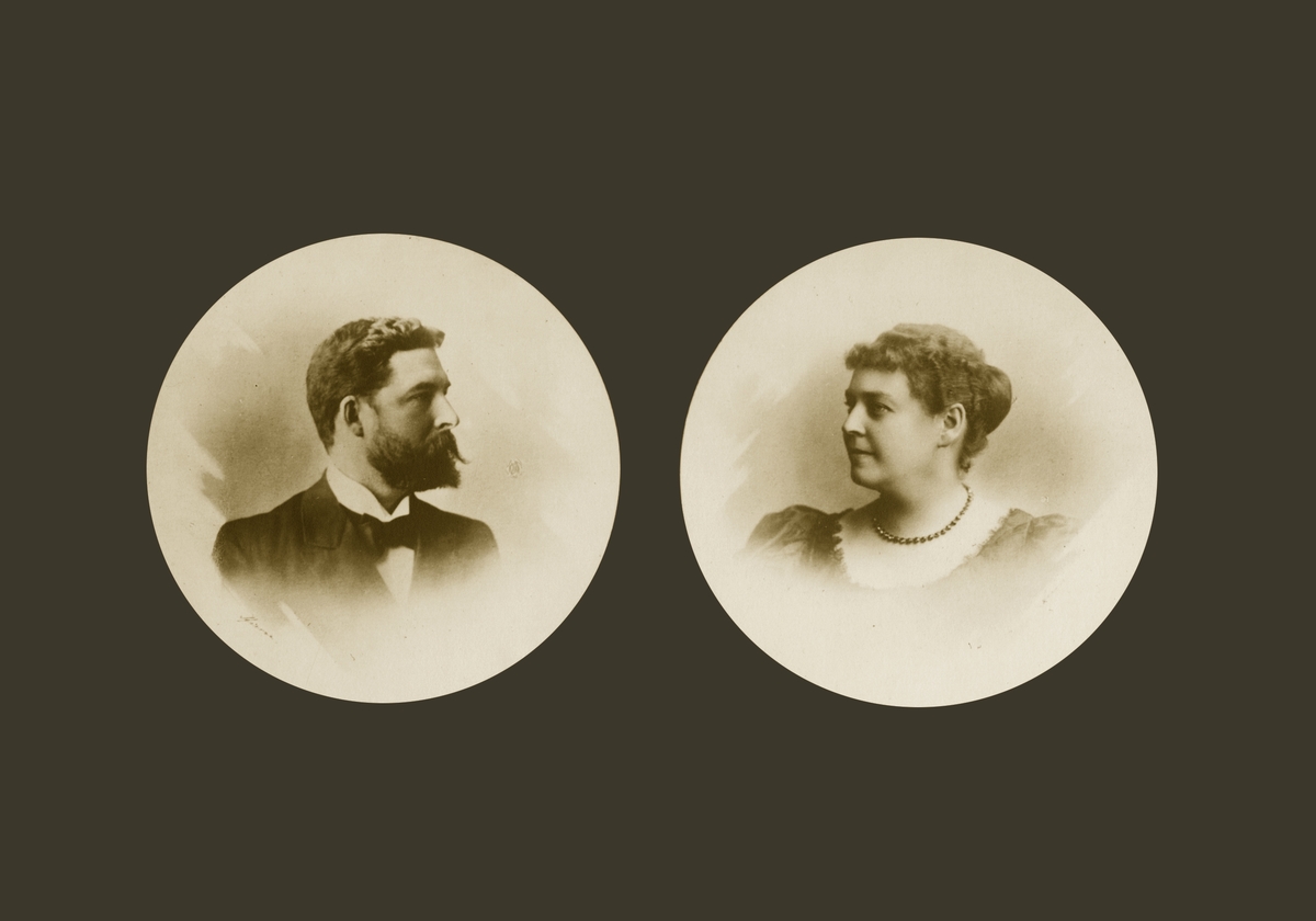 Side 4 i Anton Sophus og Barbara Bachkes familiealbum. Bildene viser Frantz Halvard Bachke (1858-1925) og Dorothea Bernhardine Anker Bachke (1863-1904).