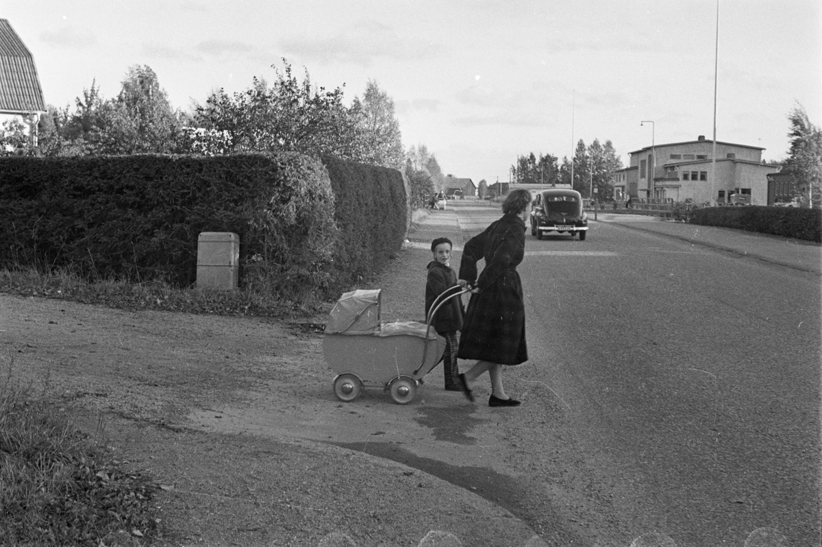 Vägdagen - väg genom bostadsområde, Uppland 1954