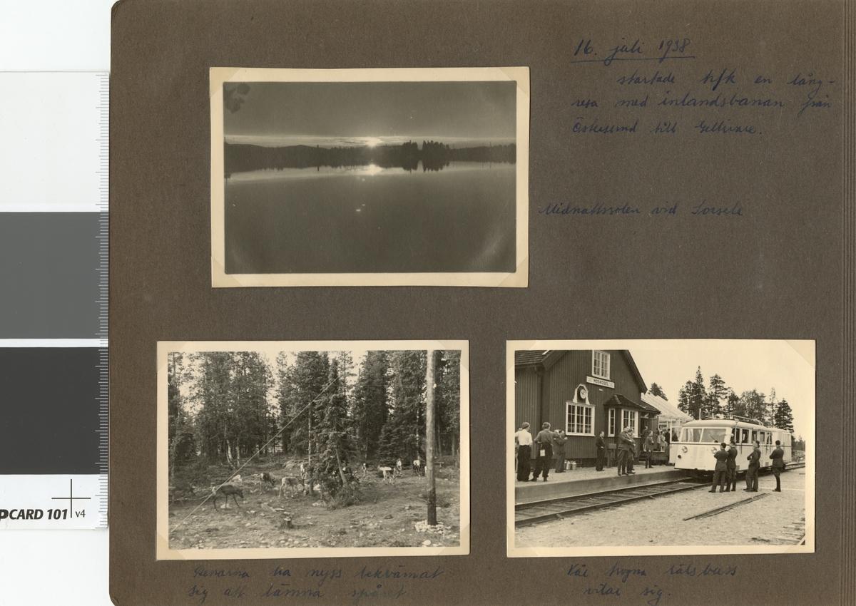 Text i fotoalbum: "16. juli 1938 startade hfk (högre fortifikationskurs) en långresa med inlandsbanan från Östersund till Gellivare."