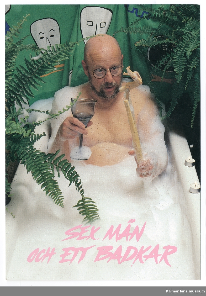 KLM 46157:567 Brevkort. Reklam för (?) dokumentären Sex män och ett badkar.