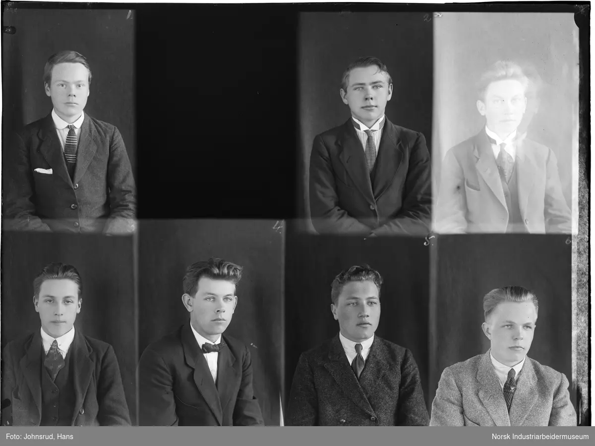 Individuelle portretter av sju sittende elever i dress fra Sagavoll ungdomskole.