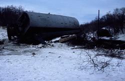 Ødelagte jernbanevogner etter togulykken ved Nypan der et go