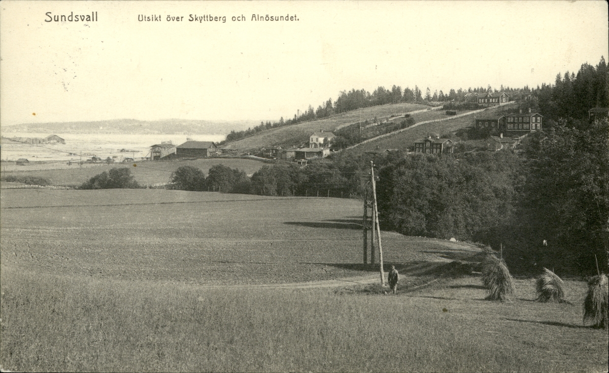 Vykort med motiv över Skyttberget och Alnösundet.