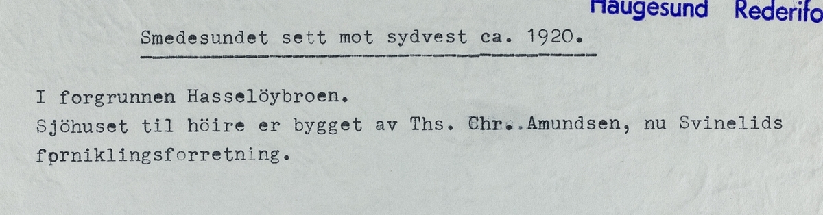 Smedasundet sett mot sydvest, ca. 1920.