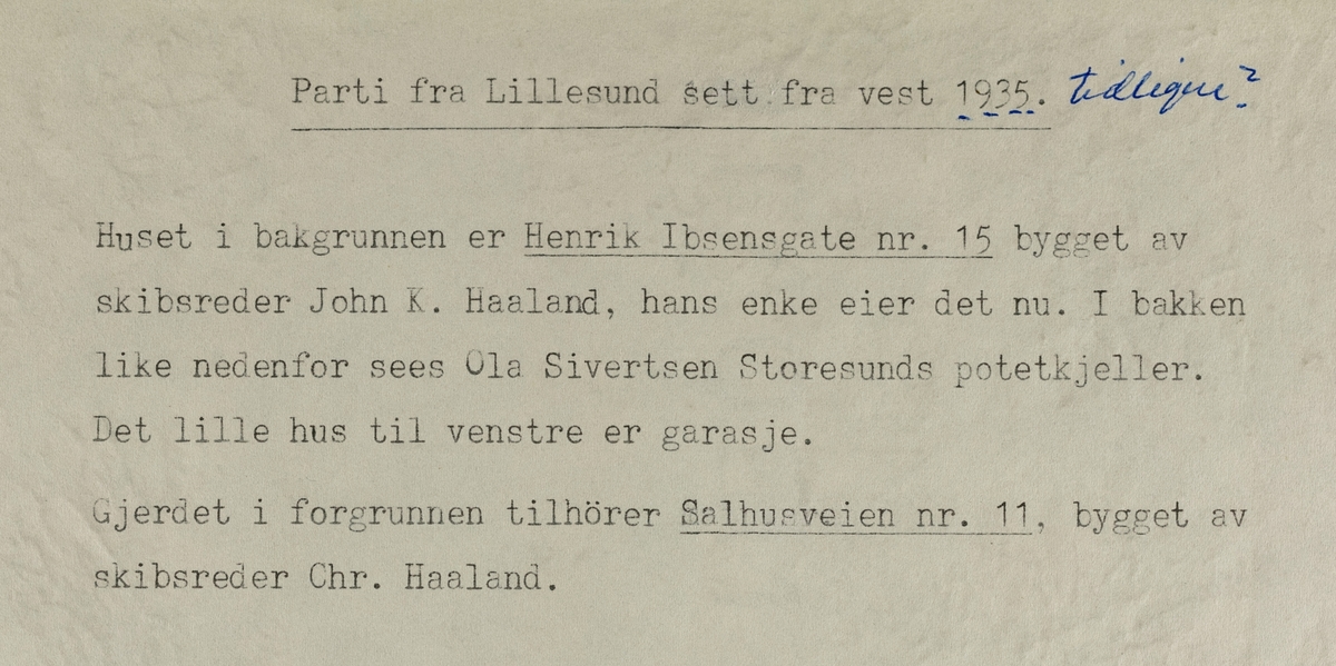 Parti fra Lillesund sett fra vest, ca. 1935.