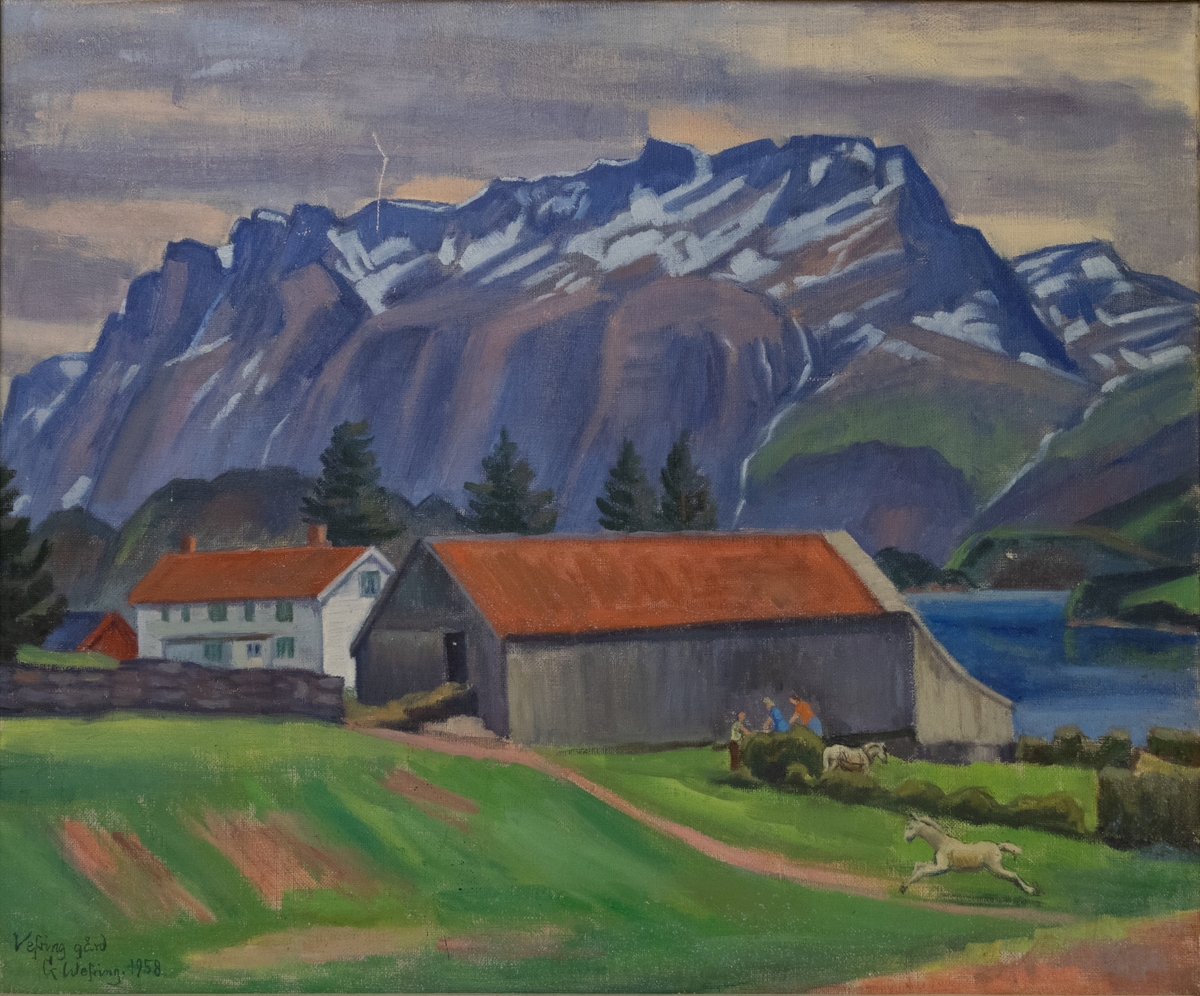 Bakpå har Gunnar Wefring skrevet "Vefring gård, Vefring i Sunnfjord. Mine fedres slektsgård fra uminnelige tider til ca 1855"