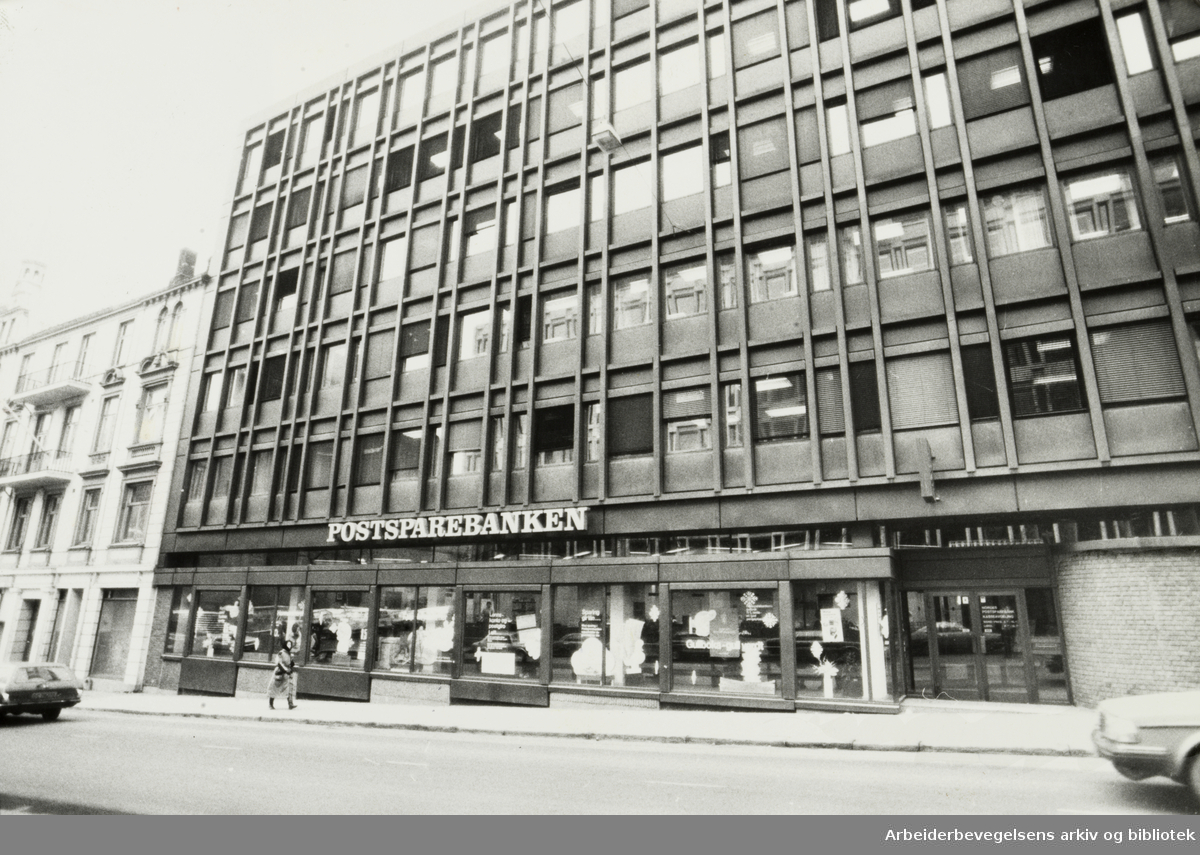 Postsparebankens hovedkontor siden 1969. Akersgata 68. 1. mars 1984