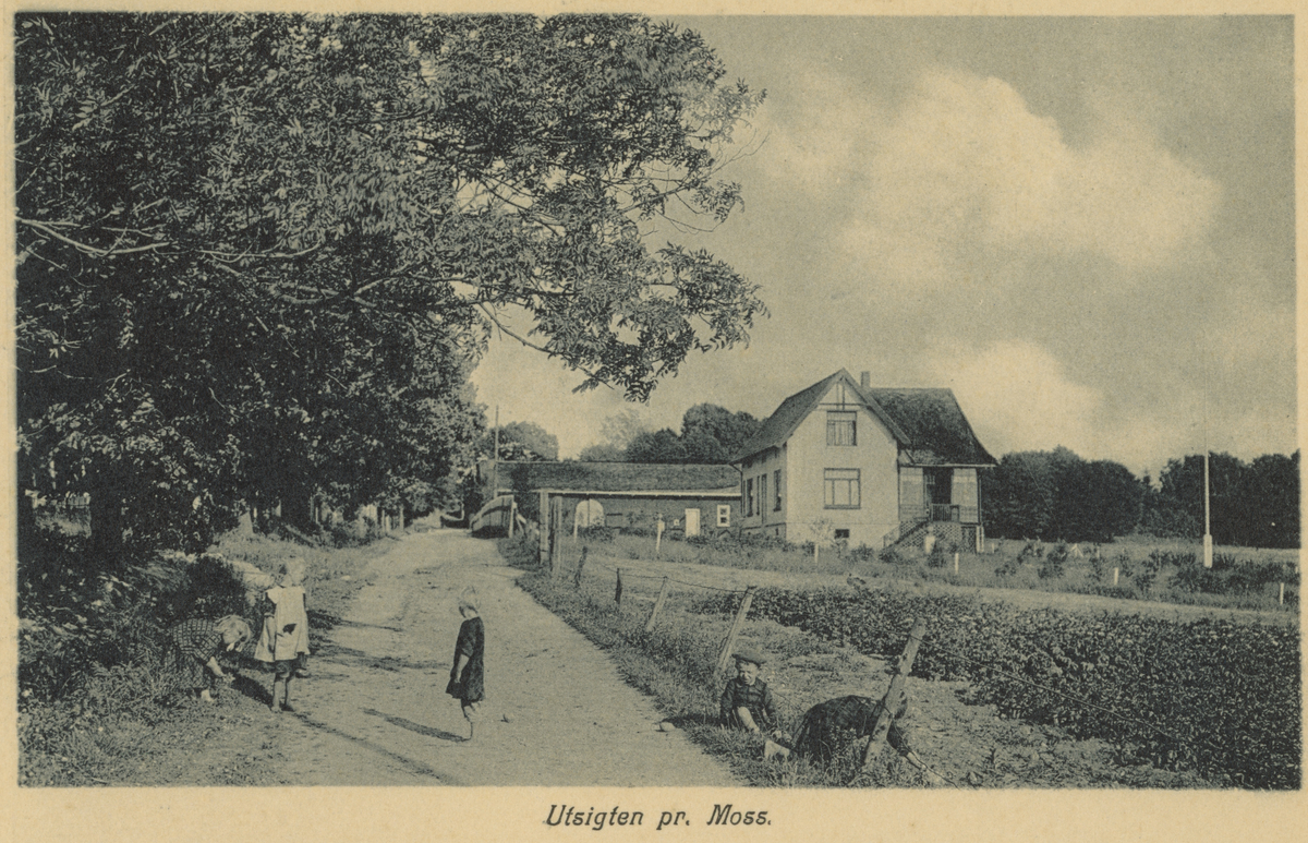Eiendommen "Udsigden" i Høiden-området, den gang tilhørende Rygge kommune. Fotografert før 1918. Postkort.
Tekst under bilde: "Utsigten pr. Moss."