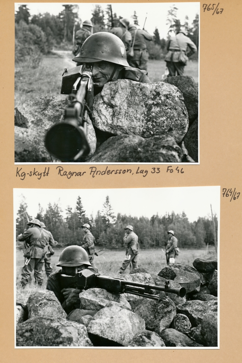 Rikshemvärnstävlingen 1967, sid 4

Från Stn 1.

Bild 1 och 2. Lag 33 från Fo 46 med Kg-skytten Ragnar Andersson.