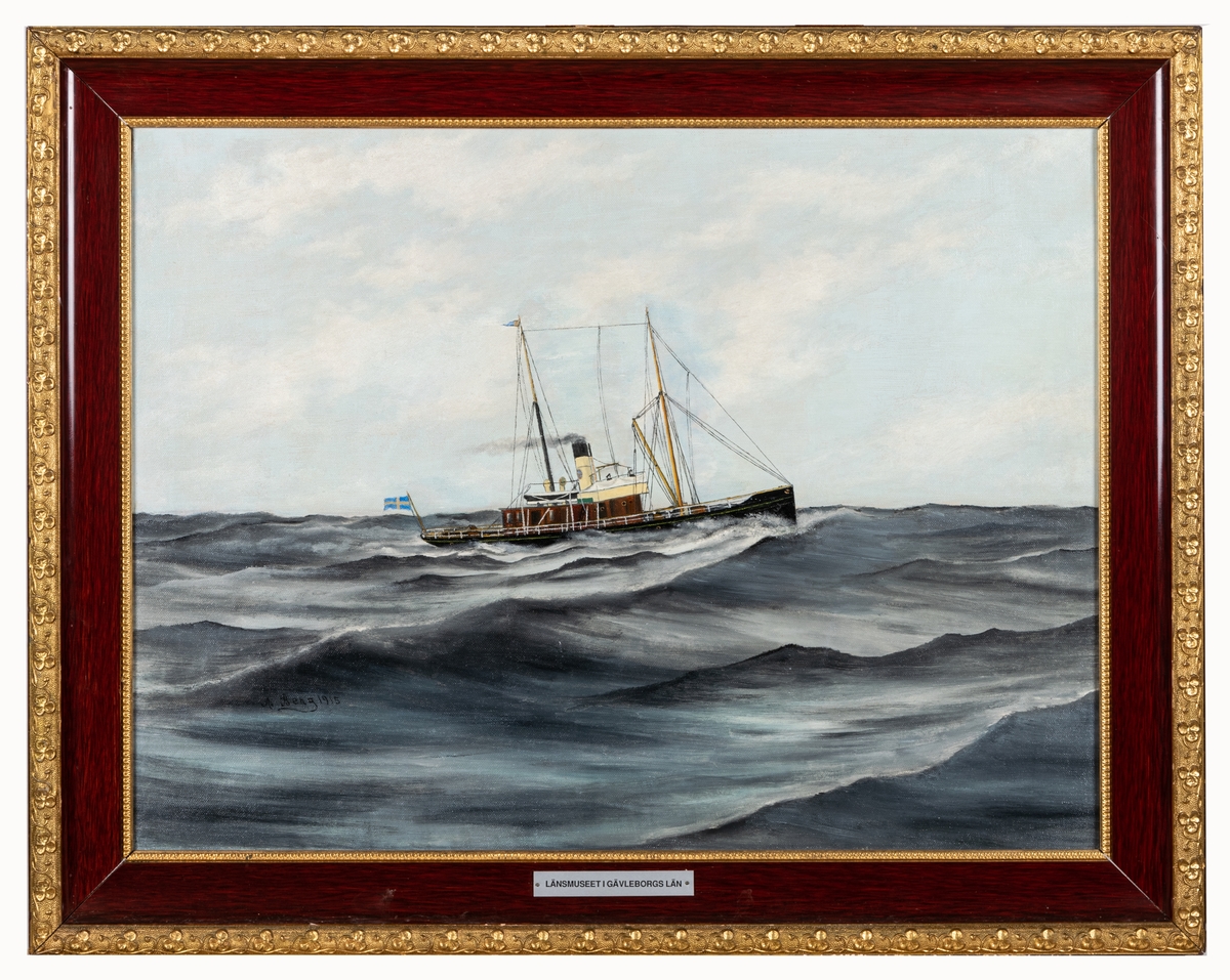 Fartygsmålning föreställande lotsångaren Gävle av A. Berg, 1915.